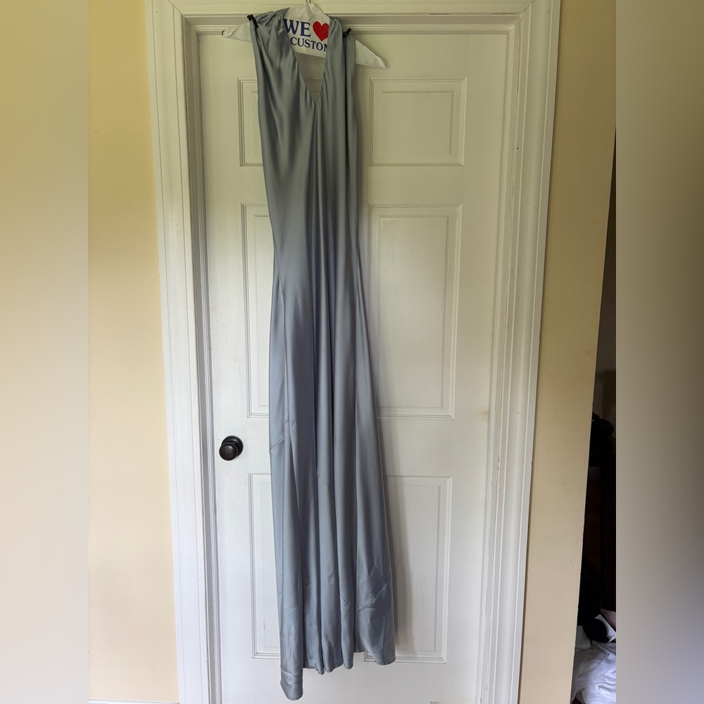 Show Me Your MuMu Jasmine Light Blue Satin Cross-Halter Maxi Dress - Picture 4 of 5